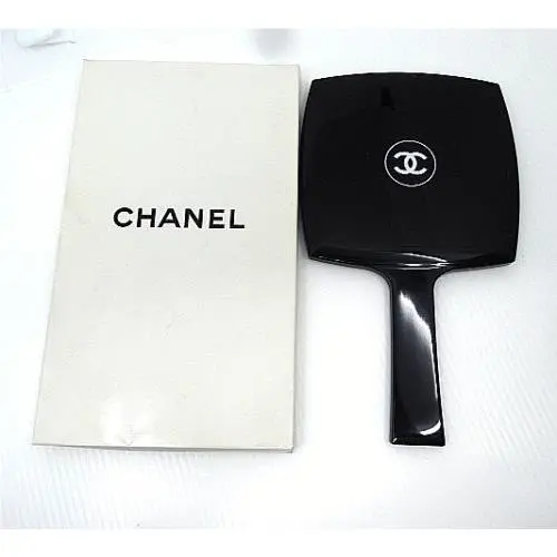 Chanel Black White Hard Plastic Hand Mirror 9.5 x 5.5 Boxed