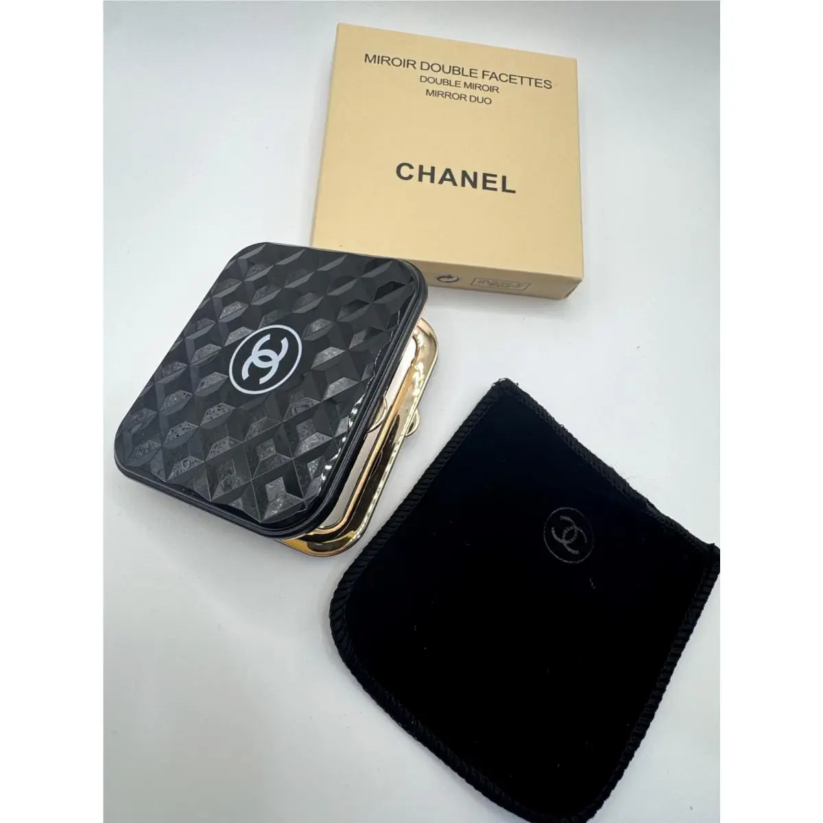 Chanel Compact Mirror Double Facettes Duo Black and Gold
