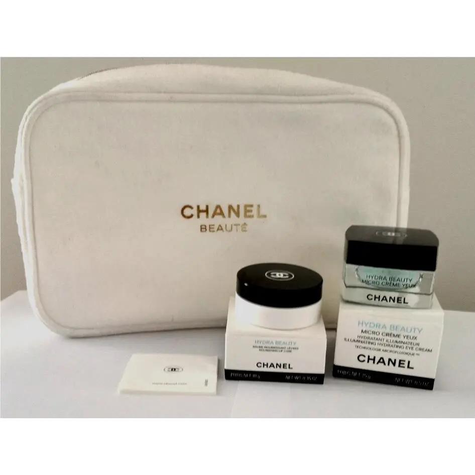 Chanel Skin Care Gift Set 3 Pcs: Eye Cream Lip Balm Cosmetic Bag