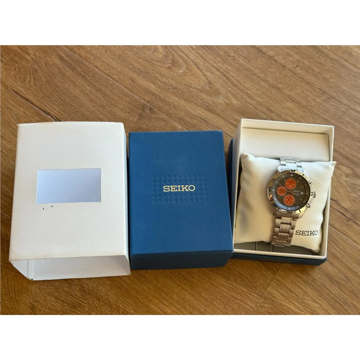 Seiko Chronograph Gray Dial Orange Accents 43MM Watch SKS415