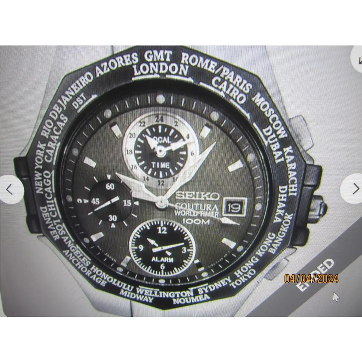 Coutura Men`s Watch World Timer Alarm Chrono S/s Japan SPL001 by Seiko
