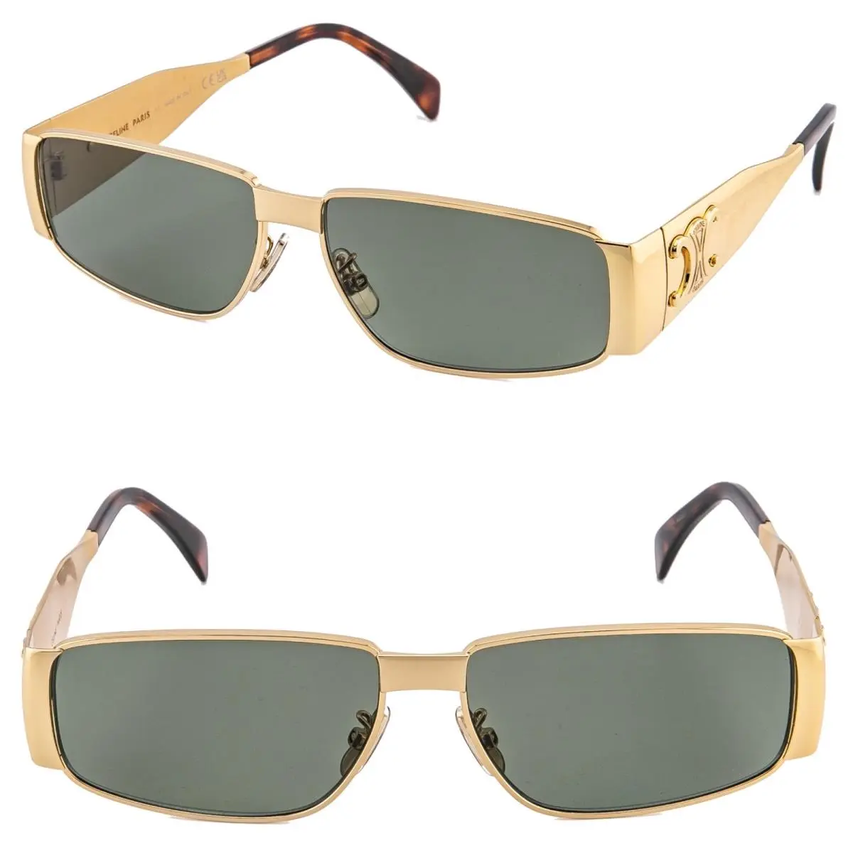Celine CL40325U 40325 Metal Triomphe Gold Green Geometric Unisex Sunglasses 30N