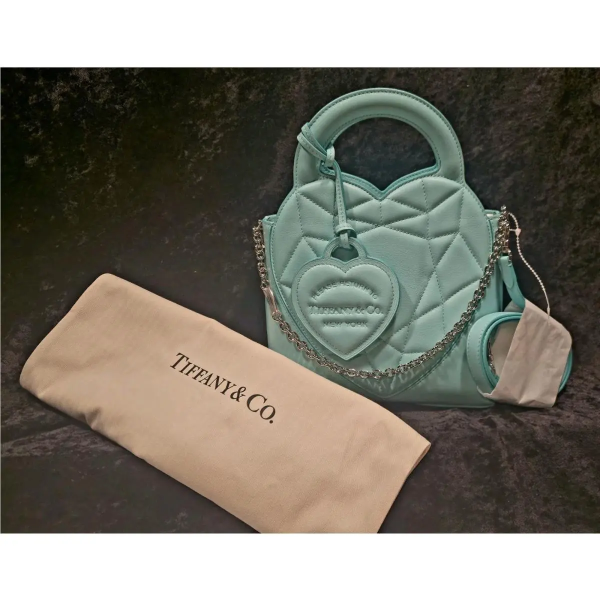 Tiffany Co Return To Tiffany Quilted Top Handle Crossbody Shoulder Bag - Blue