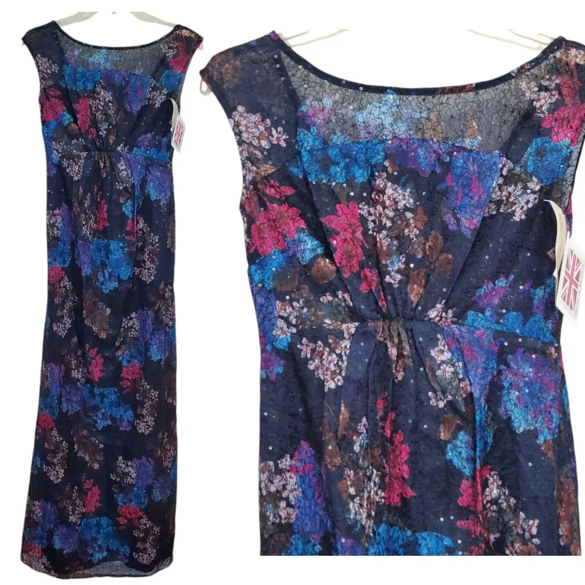 Tiffany Rose Maternity Maxi Dress Size 0 Colorful Floral Lace Sequin V Back