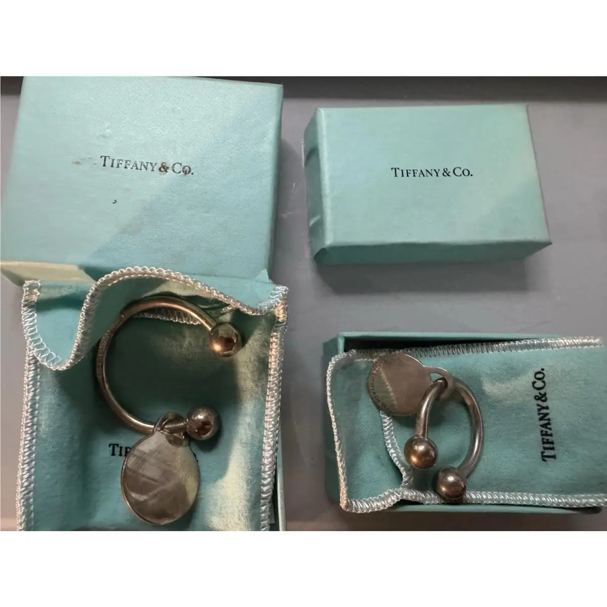 Tiffany Co 925 Sterling Silver His Hers Horseshoe Key Ring Pair 54.65g Boxed