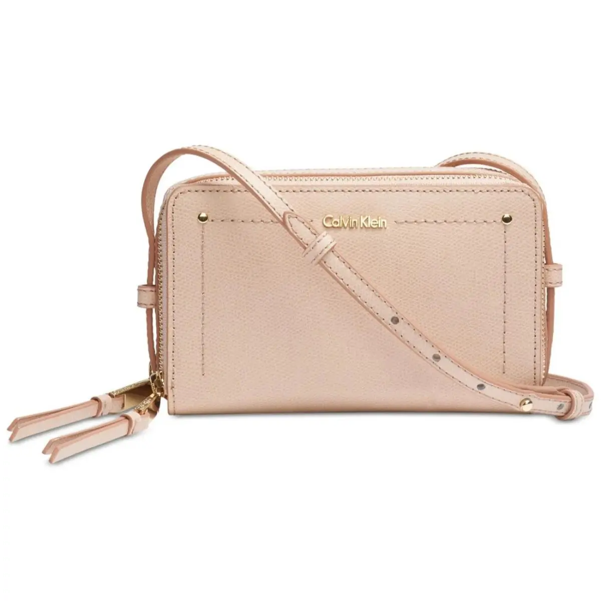 Calvin Kley Zip Around Crossbody Bag Beige Blush Leather Small Purse