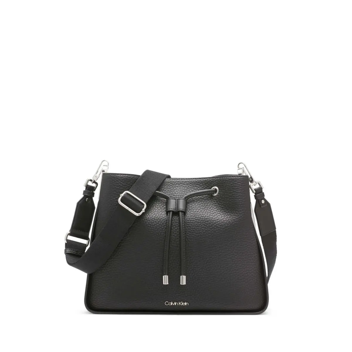 Calvin Klein Fay Drawstring Adjustable Hobo Bag One Size Black/silver