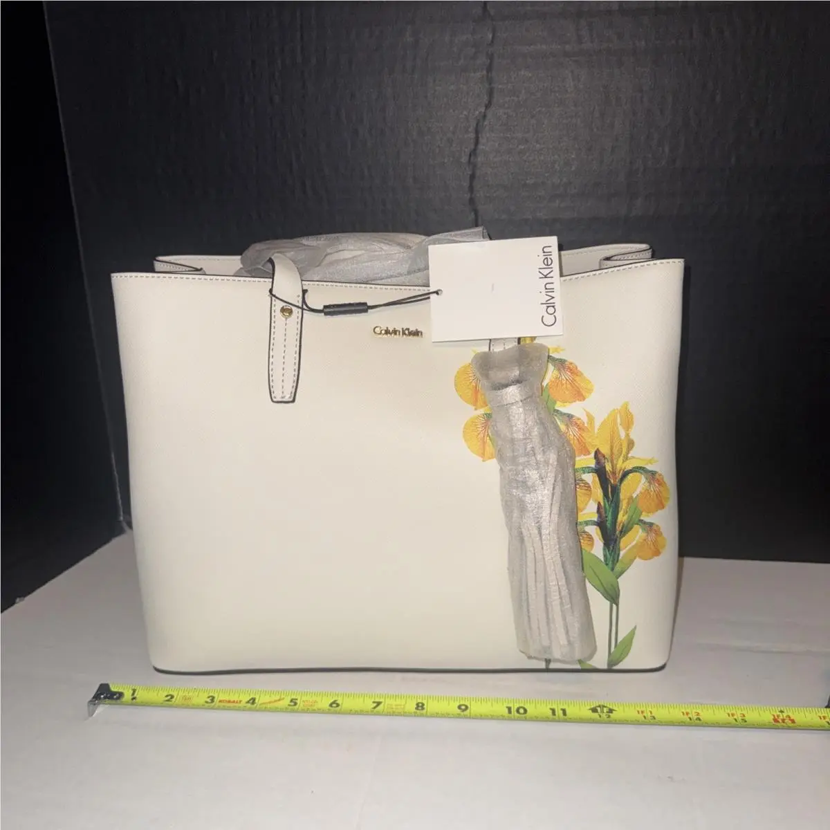 Calvin Klein Trendy Tassel Charm Floral Details Maggie Leather Tote
