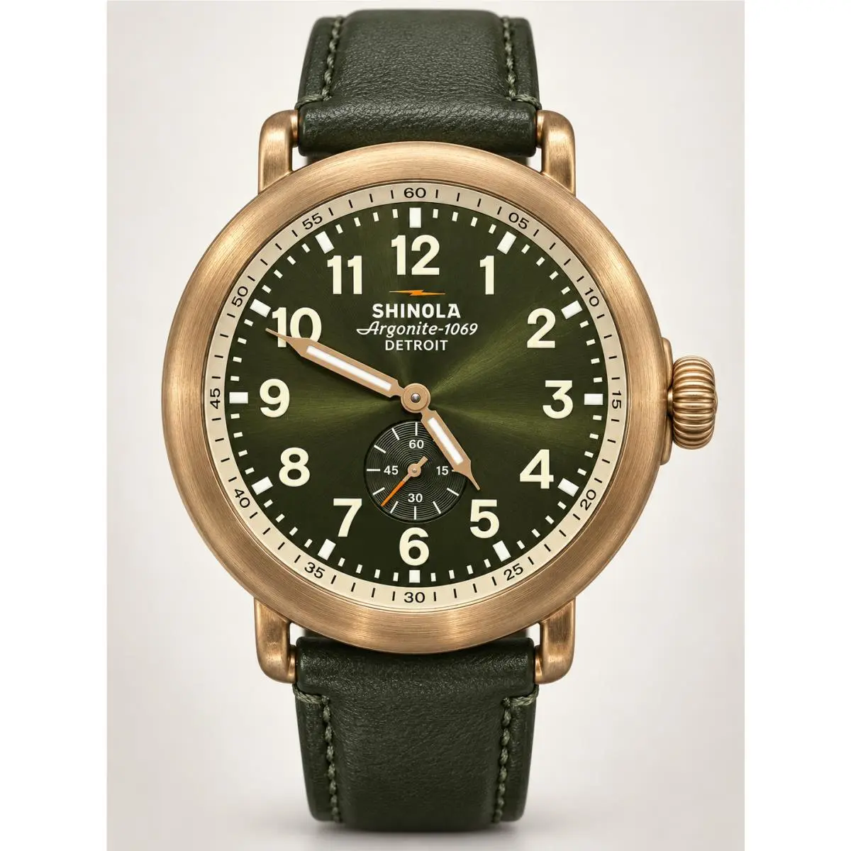 Shinola Runwell 43mm Olive Green Dial Olive Leather Band Watch S0120494089