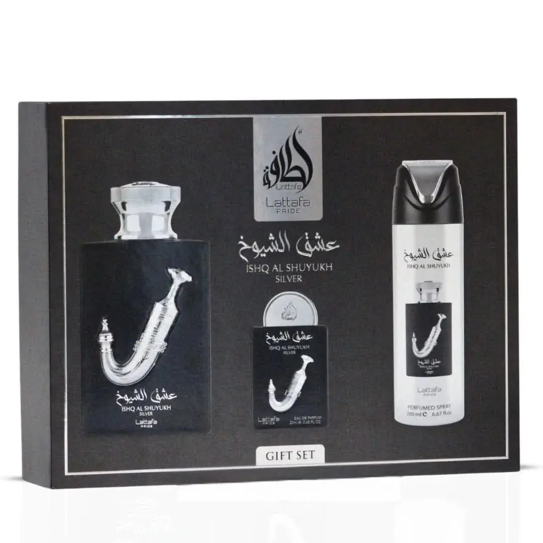 Lattafa Pride Ishq Al Shuyukh Silver 3-Piece Eau de Parfum Gift Set Gift Set