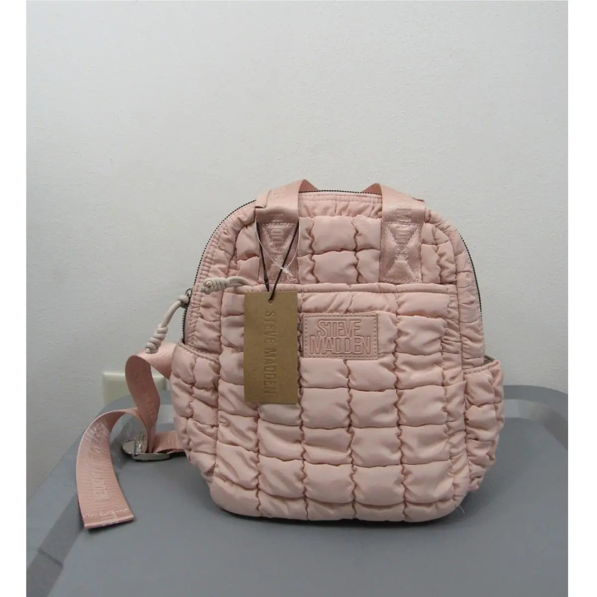 Steve Madden Pink Mini Brosie Puff Backpack Quilted Purse Bag Blush