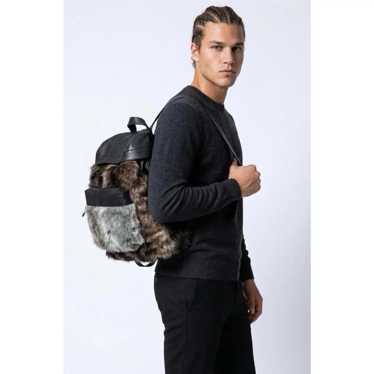 Paul Smith Men’s Shearling and Leather Backpack