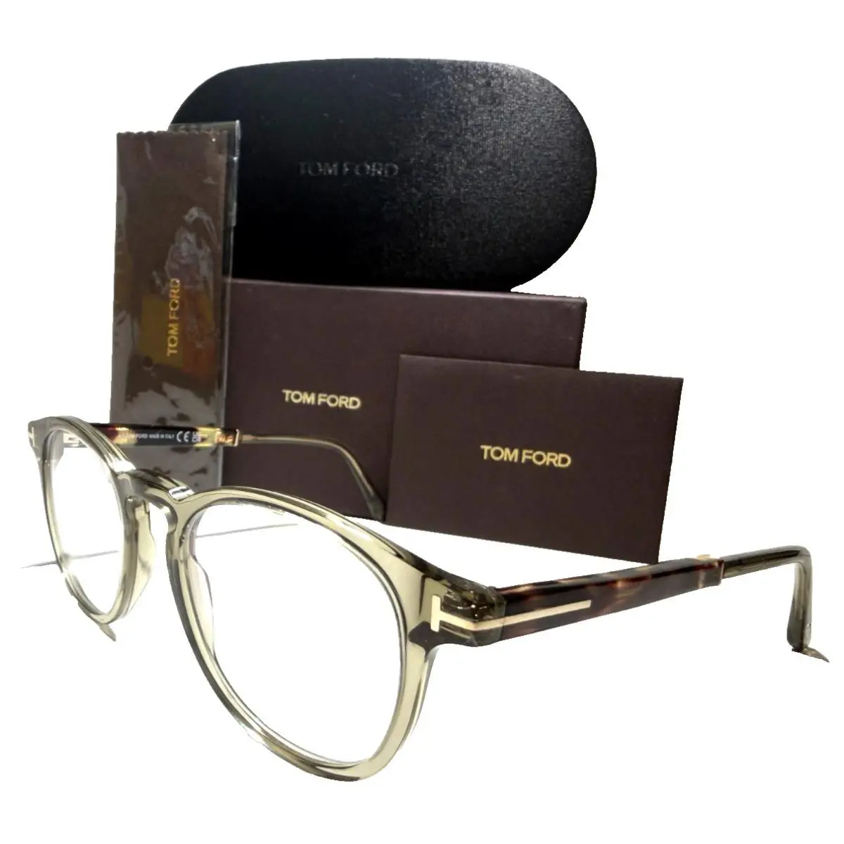 Tom Ford Eyeglasses TF5891-B 095 Crystal Light Green/gold Accent 49-20