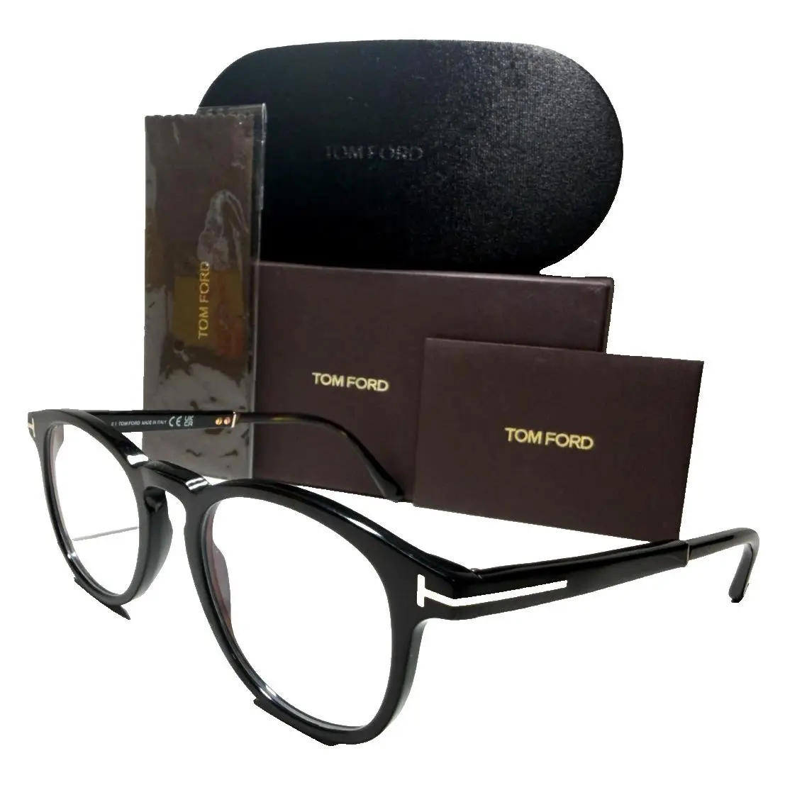 Tom Ford Eyeglasses TF5891-B 005 Shiny Black with Gold Accents 49-20