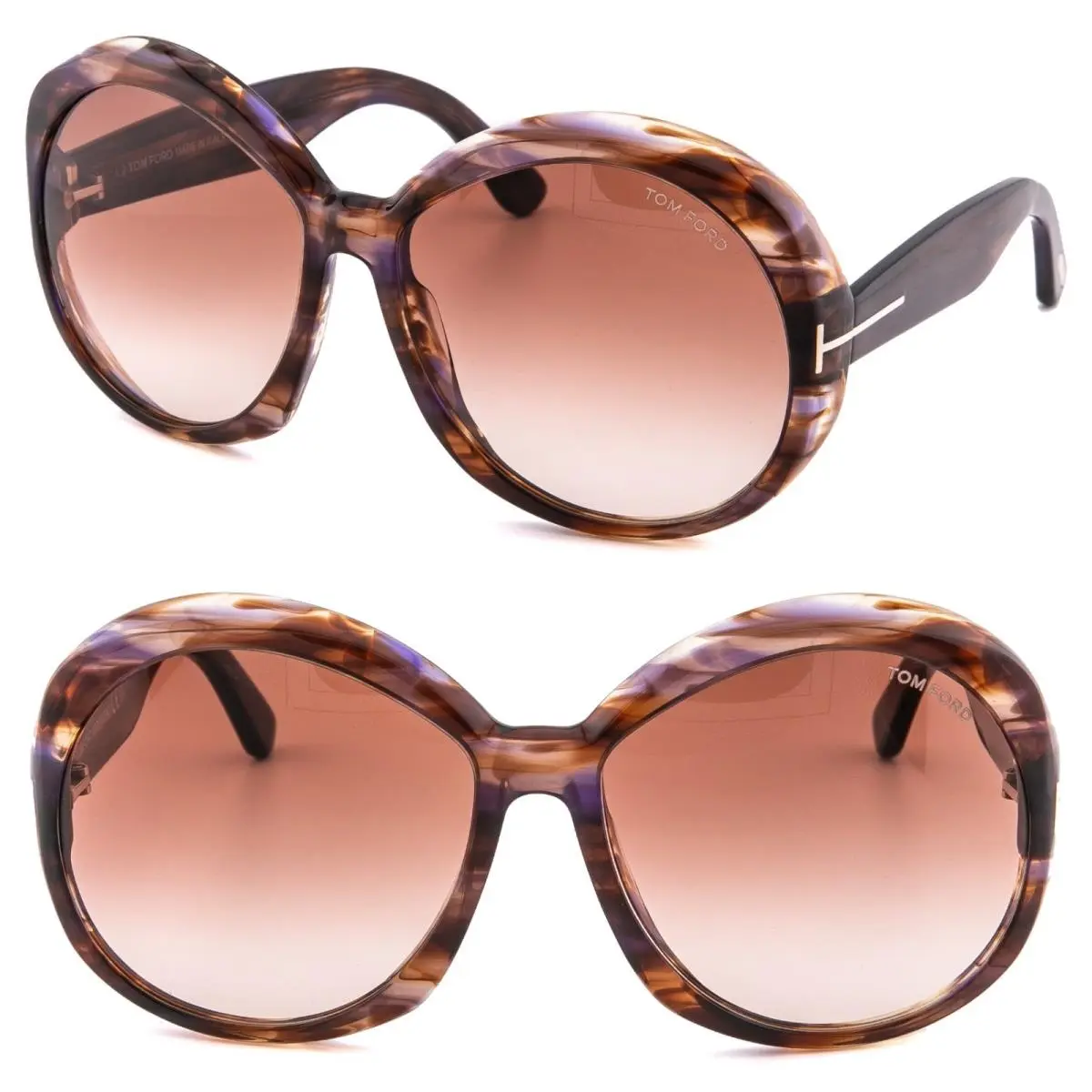 Tom Ford Annabelle FT1010 55Z Brown Red Round Oversized Sunglasses 1010 TF1010