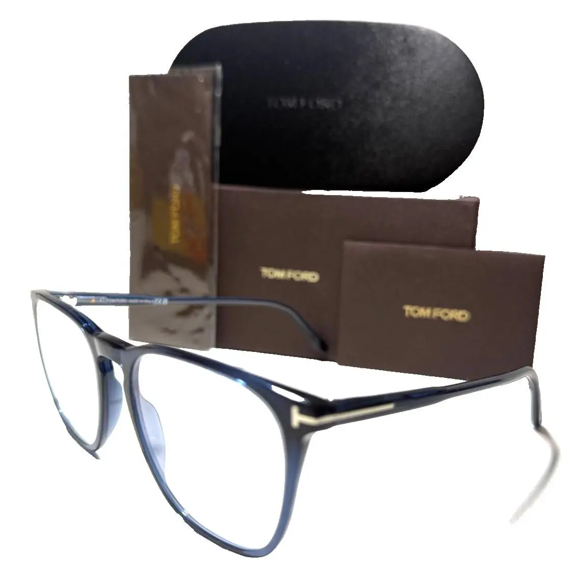 Tom Ford Eyeglasses TF5937-B 090 Shiny Navy Blue /silver Accents 52-18