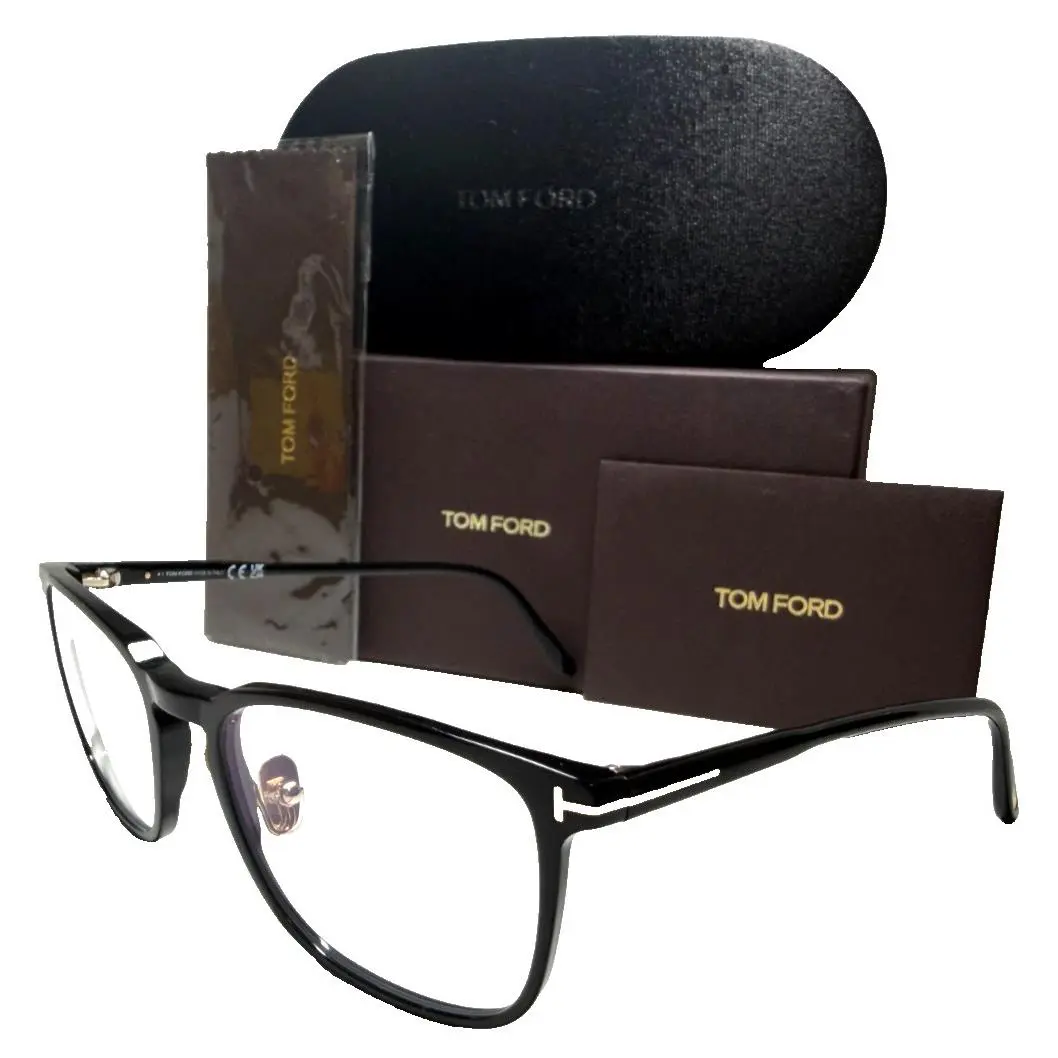 Tom Ford Eyeglasses TF 5699-B 001 Shiny Black with Gold Accents 53-19