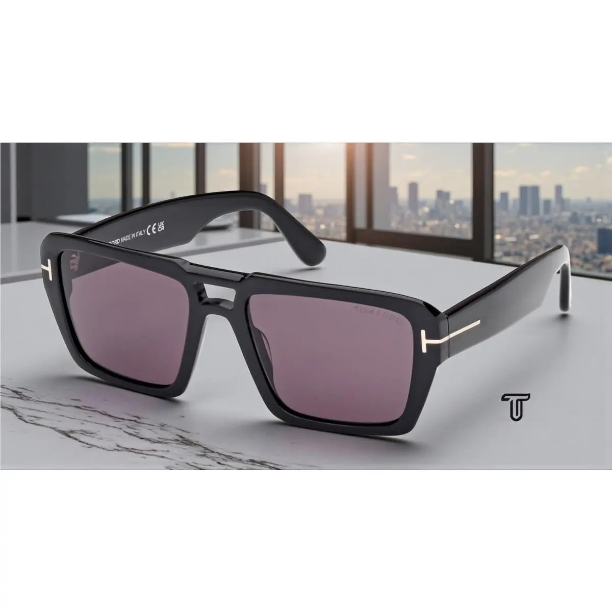 Tom Ford Redford FT1153 01A Acetate Shiny Black Smoke 56 mm Men`s Sunglasses