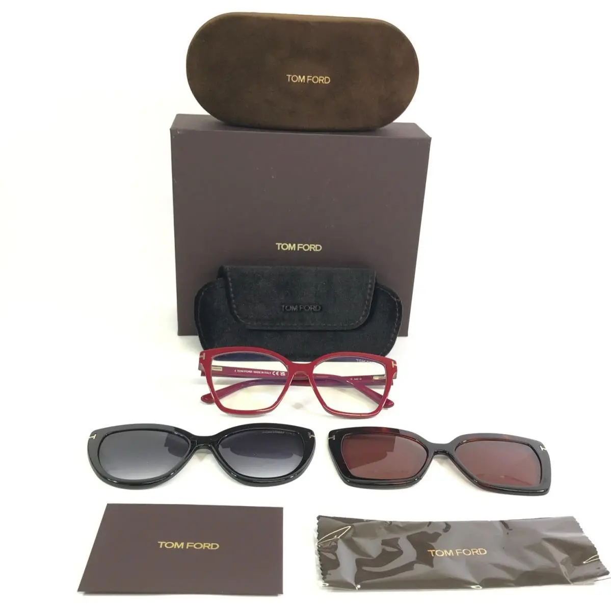 Tom Ford Eyeglasses Frames TF5641-B 075 Shiny Dark Fuchsia w Clip-ons 53-15-140