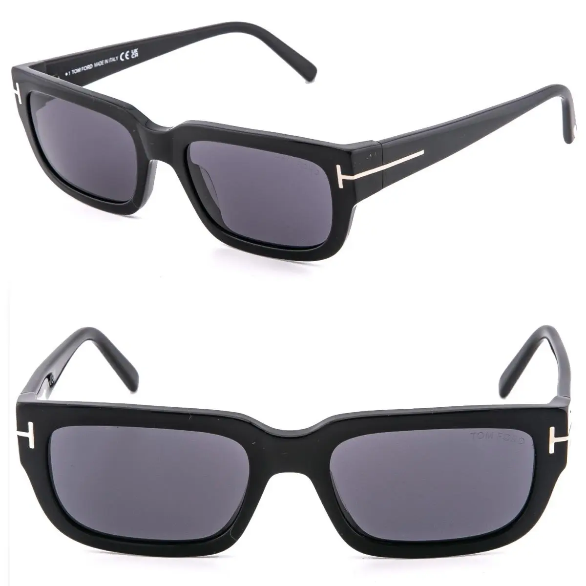 Tom Ford Ezra TF1075 01A Black Angular Aviator Unisex Sunglasses 1075 FT1075