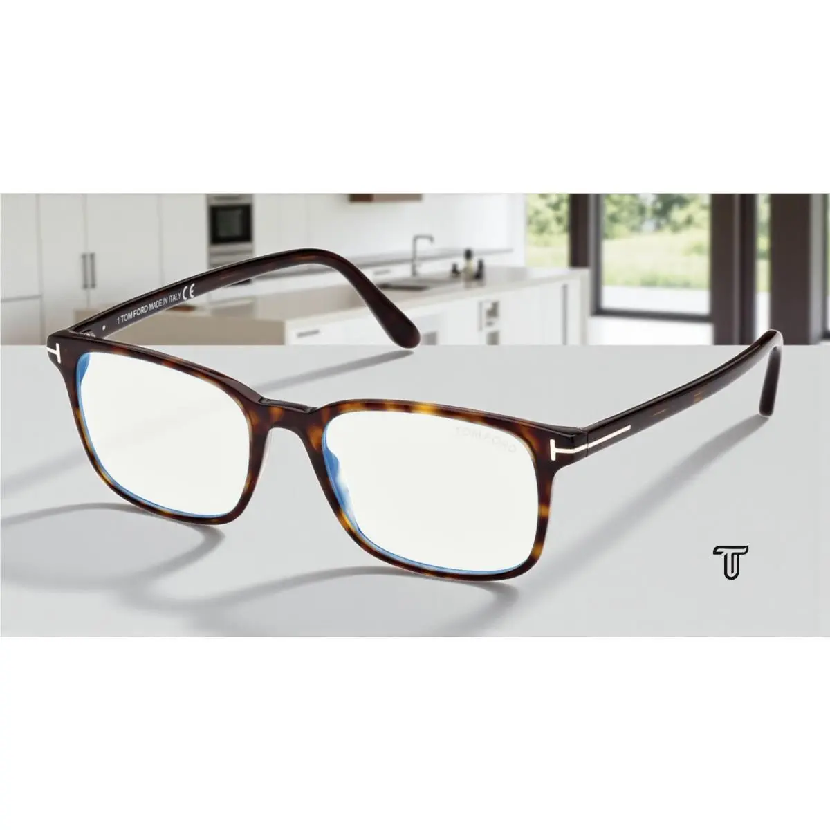 Tom Ford FT5831 F B 052 Dark Havana Blue Block Lens 55 mm Men`s Eyeglasses