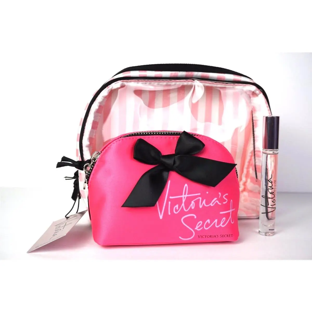 Victoria`s Secret 3 P Set Cosmetic Makeup Bags Victoria Rollerball Parfum .23