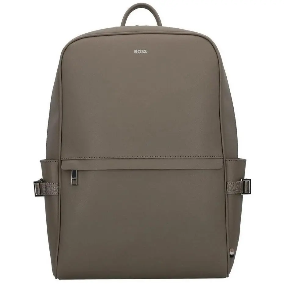 Boss Khaki Signature Stripe Logo Detail Backpack Tan Brown Regenerated Leather