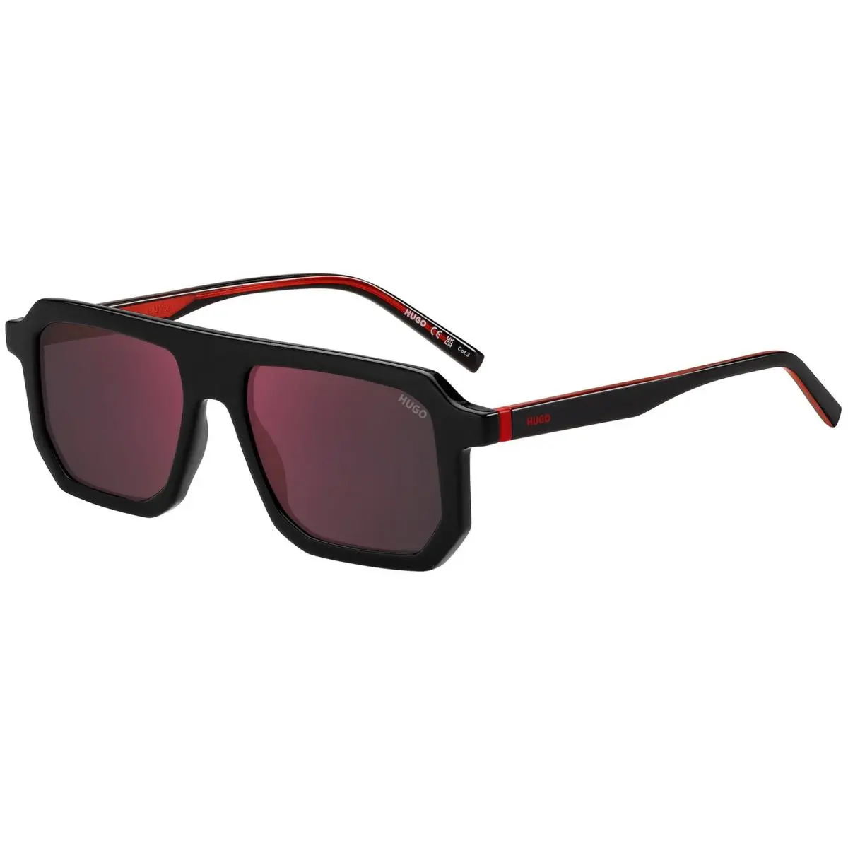 Hugo By Hugo Boss Men`s Black/red Geometric Navigator Sunglasses HG1312S-0807-AO