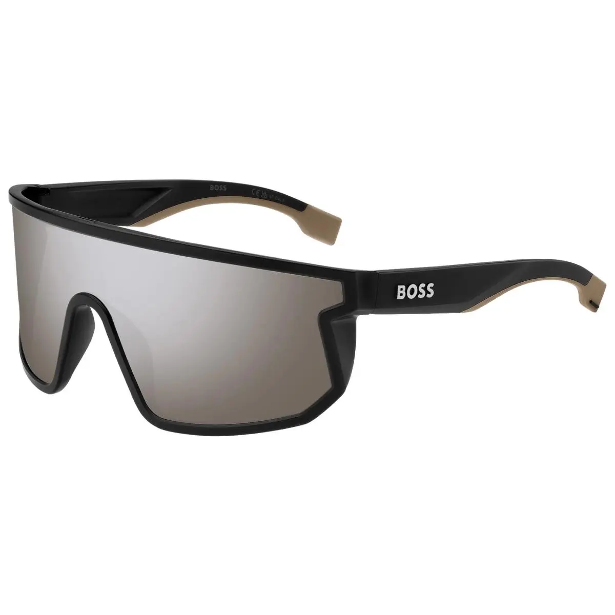 Hugo Boss Men`s Matte Black Shield Sunglasses w/ Locking Hinges 1499S 0087 TI