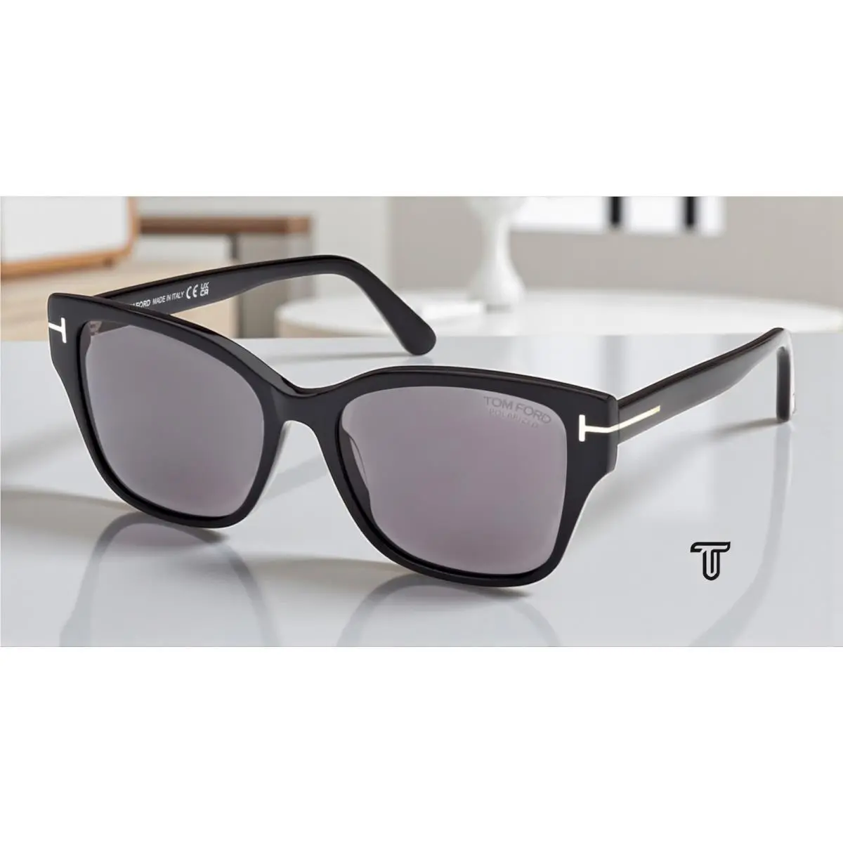 Tom Ford Elsa FT1108 01D Shiny Black Smoke Polarized 55 mm Women`s Sunglasses
