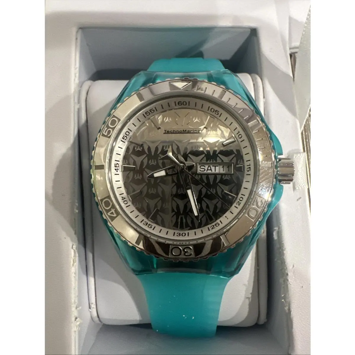 Technomarine Cruise Monogram Silver Dial Turquoise Silicone Band Men’s Watch by TechnoMarine