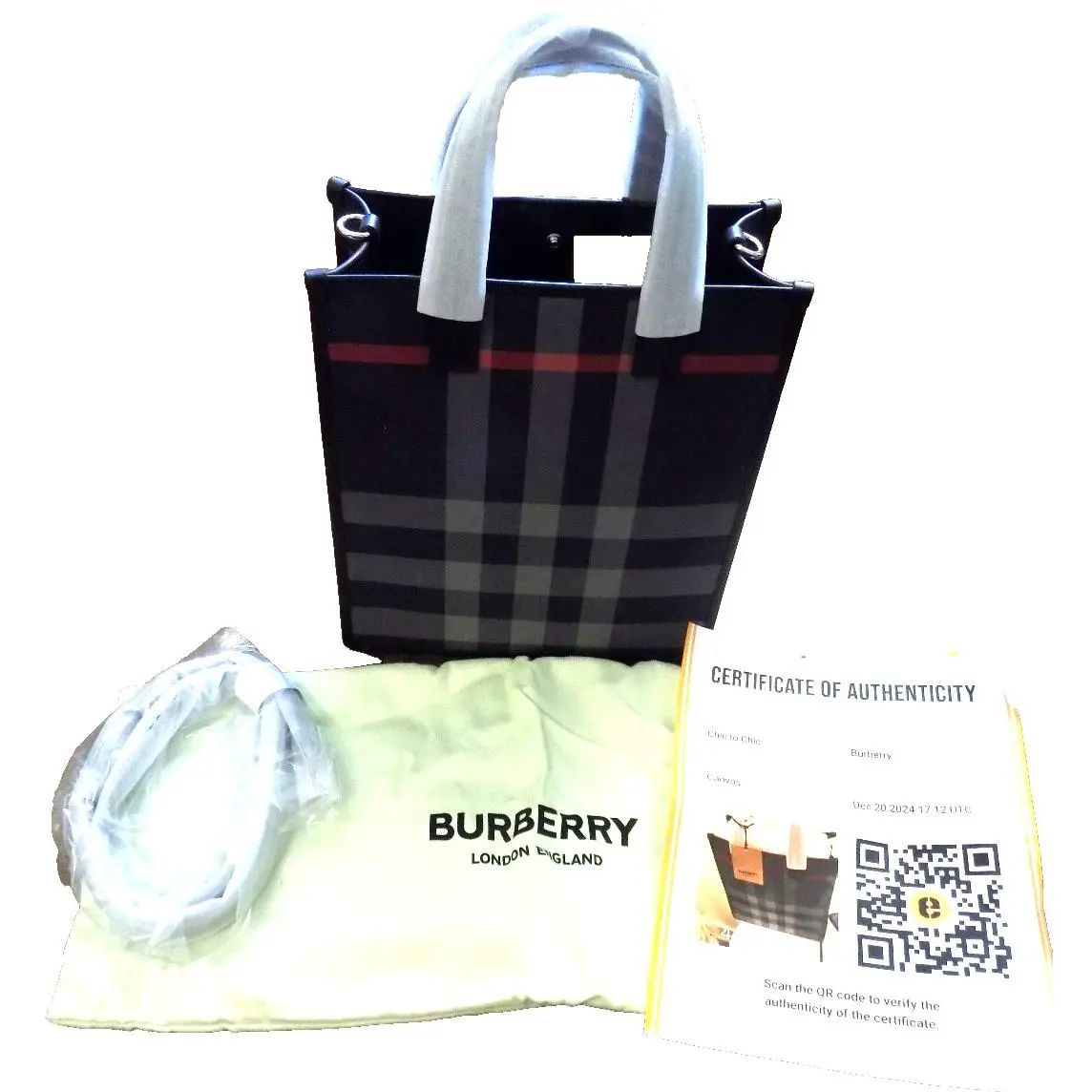 Burberry Medium Book Tote Navy Gray Red Shoulder Bag w Dust Bag 80840591 Coa