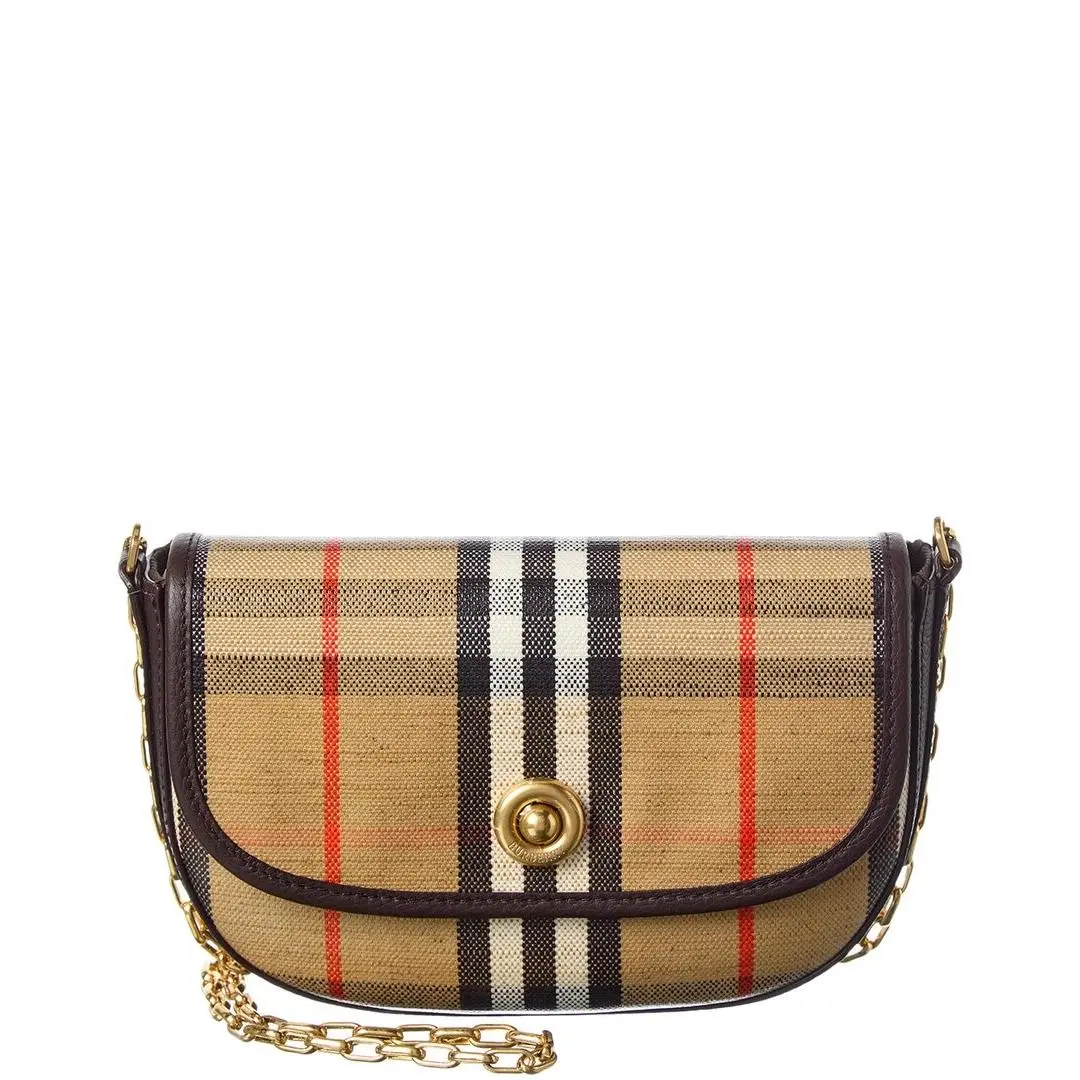 Burberry Highlands Mini Coated Canvas Leather Shoulder Bag Women`s