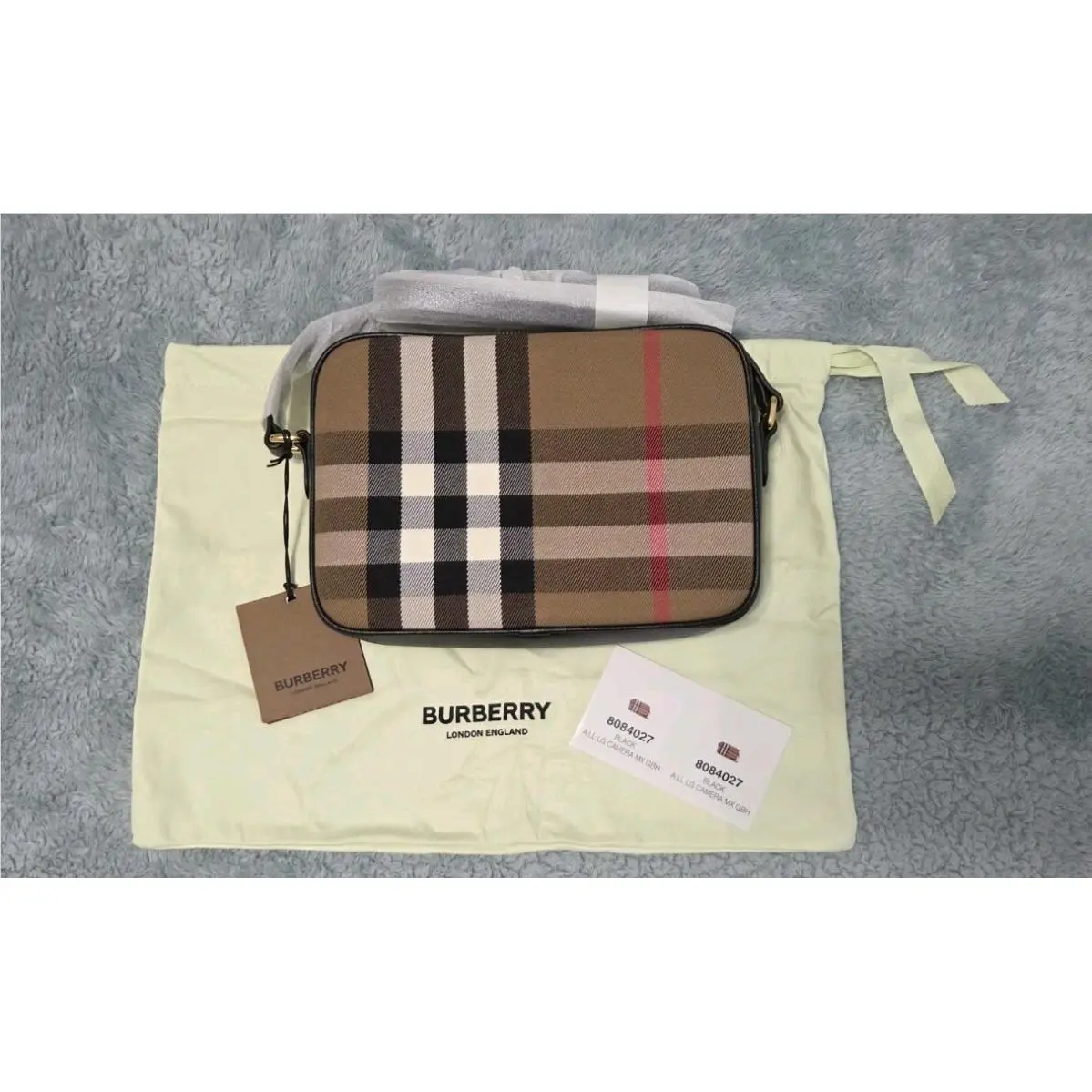 Burberry Large Check Camera Crossbody Bag Black 8084027 Dust Bag
