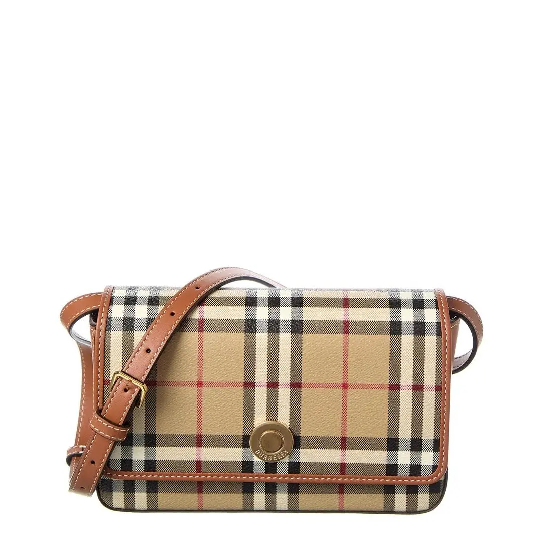 Burberry Check E-canvas Leather Crossbody Women`s Brown