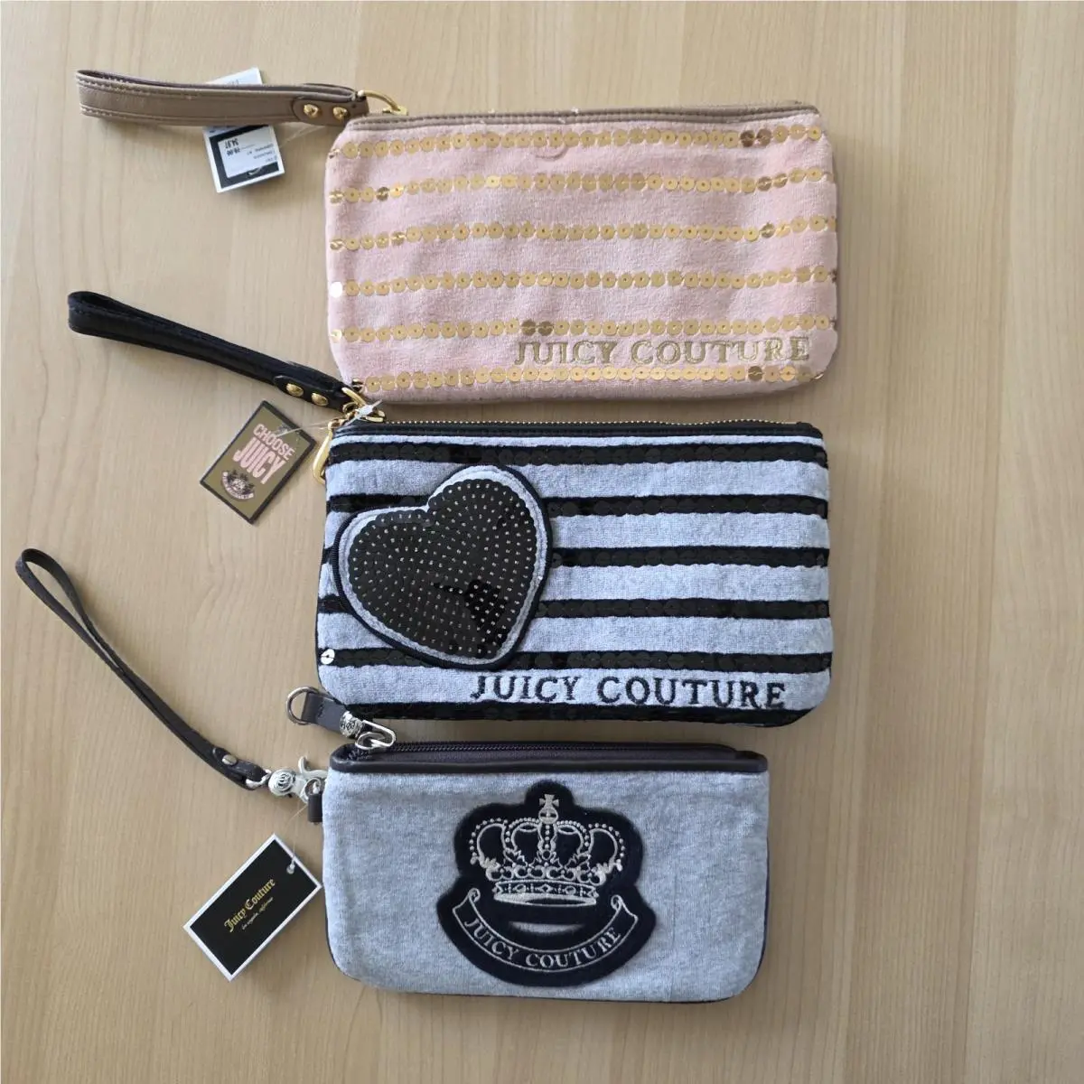 Juicy Couture Mini Wristlet Bag Lot Of 3 - Embroidered Sequin Stripes