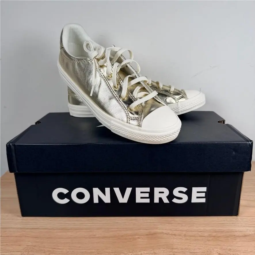 Converse Ctas Dainty Lucky Ox Sneaker Size 7 Gold Egret Metallic Low Top A15448C