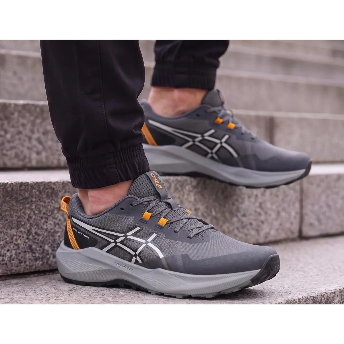 Asics Men`s Athletic Sneakers Running Shoes Casual Gray Orange All Sizes