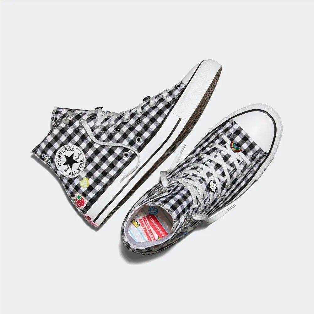 Converse Women`s 8 X Sanrio Hello Kitty Black White Plaid Ctas A17697C