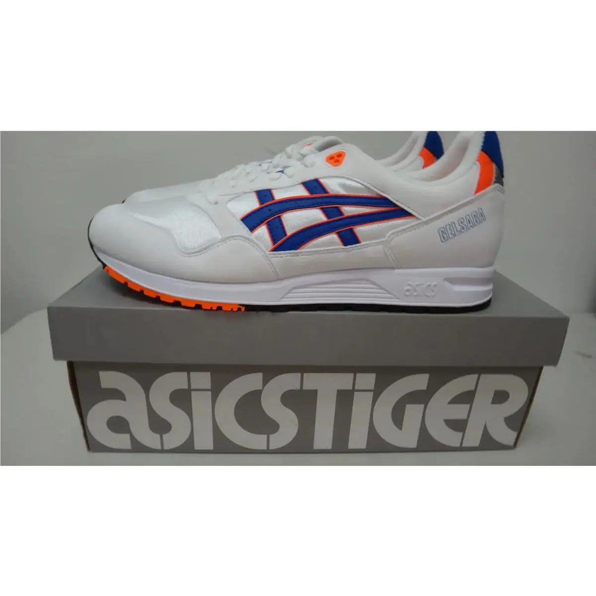 Asics Tiger Gel Saga Men`s 12 White Blue Orange 1193A071-101 Sneaker