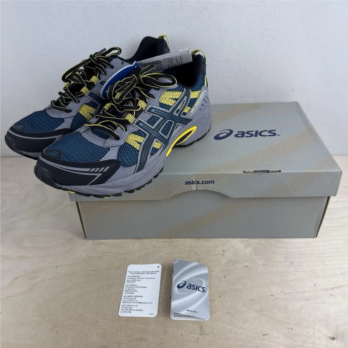 Asics Gel Venture 4 Mens Size 10 Blue Yellow Gray Trail Running Shoes W/box