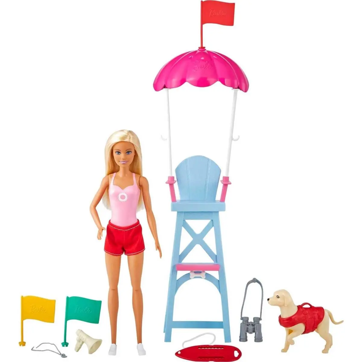 Barbie Careers Playset Blonde Lifeguard Doll Wearing Removable Outfit with Dog