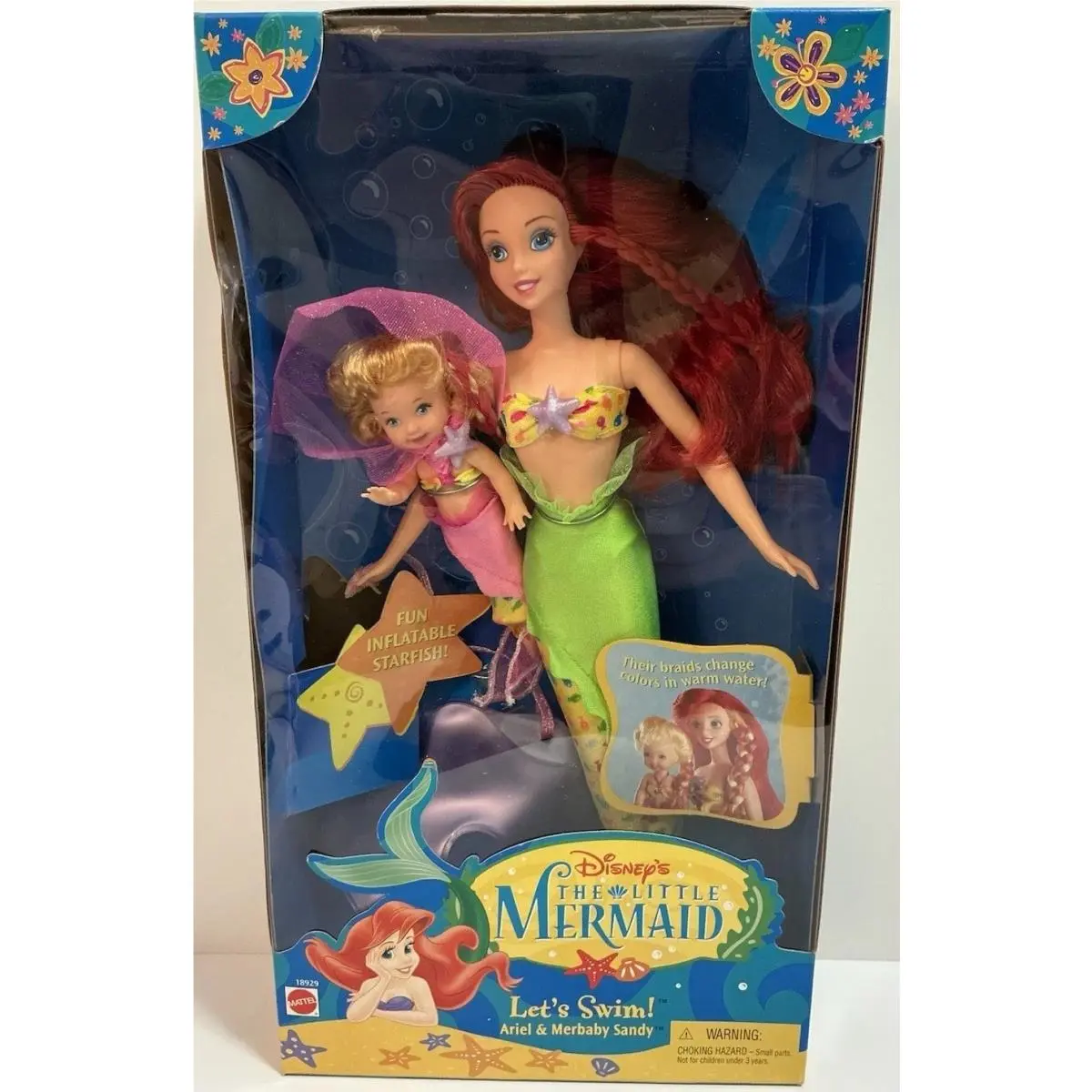 Vintage Disney Little Mermaid Ariel Merbaby Sandy Doll Set Rare Nos Rare 1997
