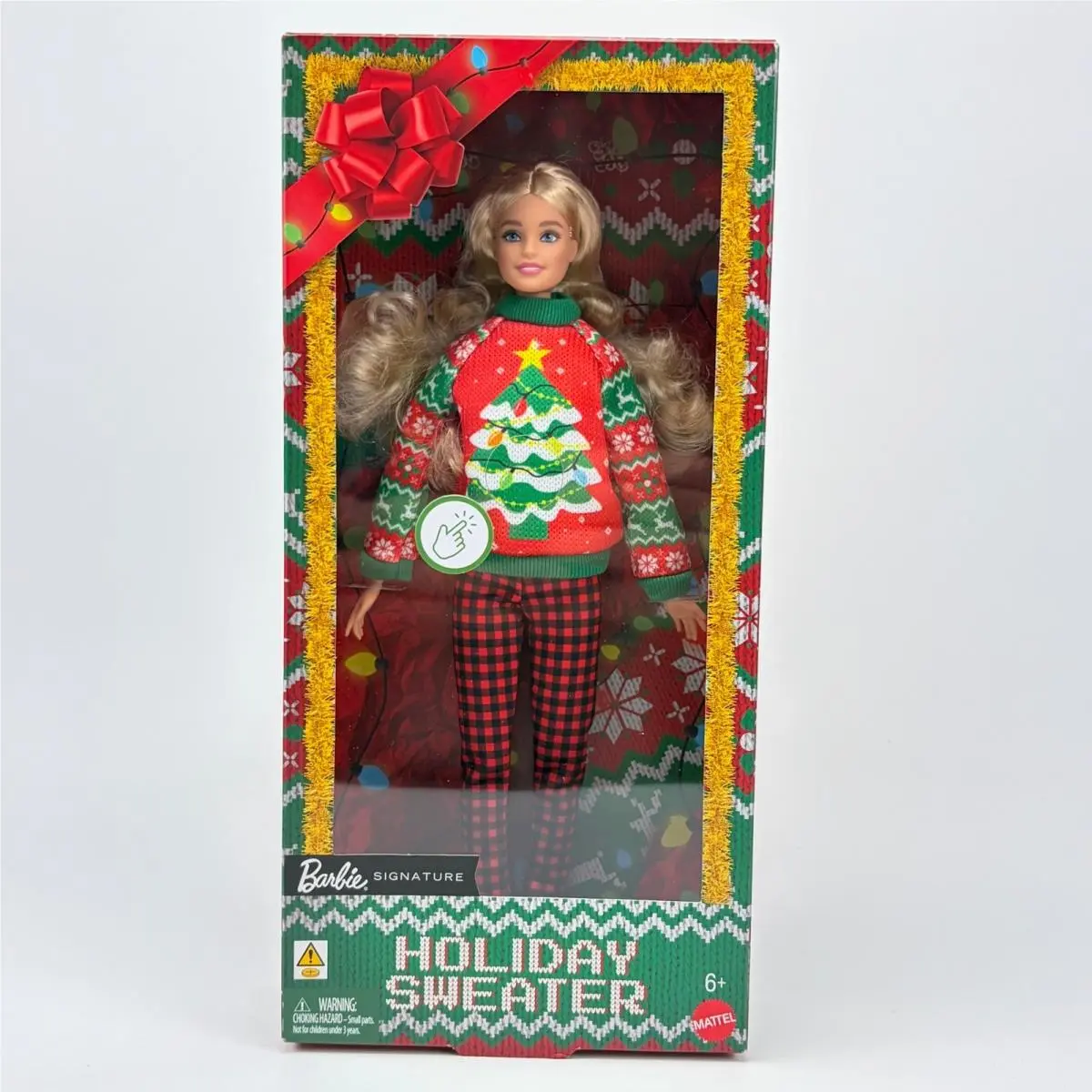 Barbie Signature Holiday Sweater Light Up Doll Red Plaid Christmas Mattel HJW85