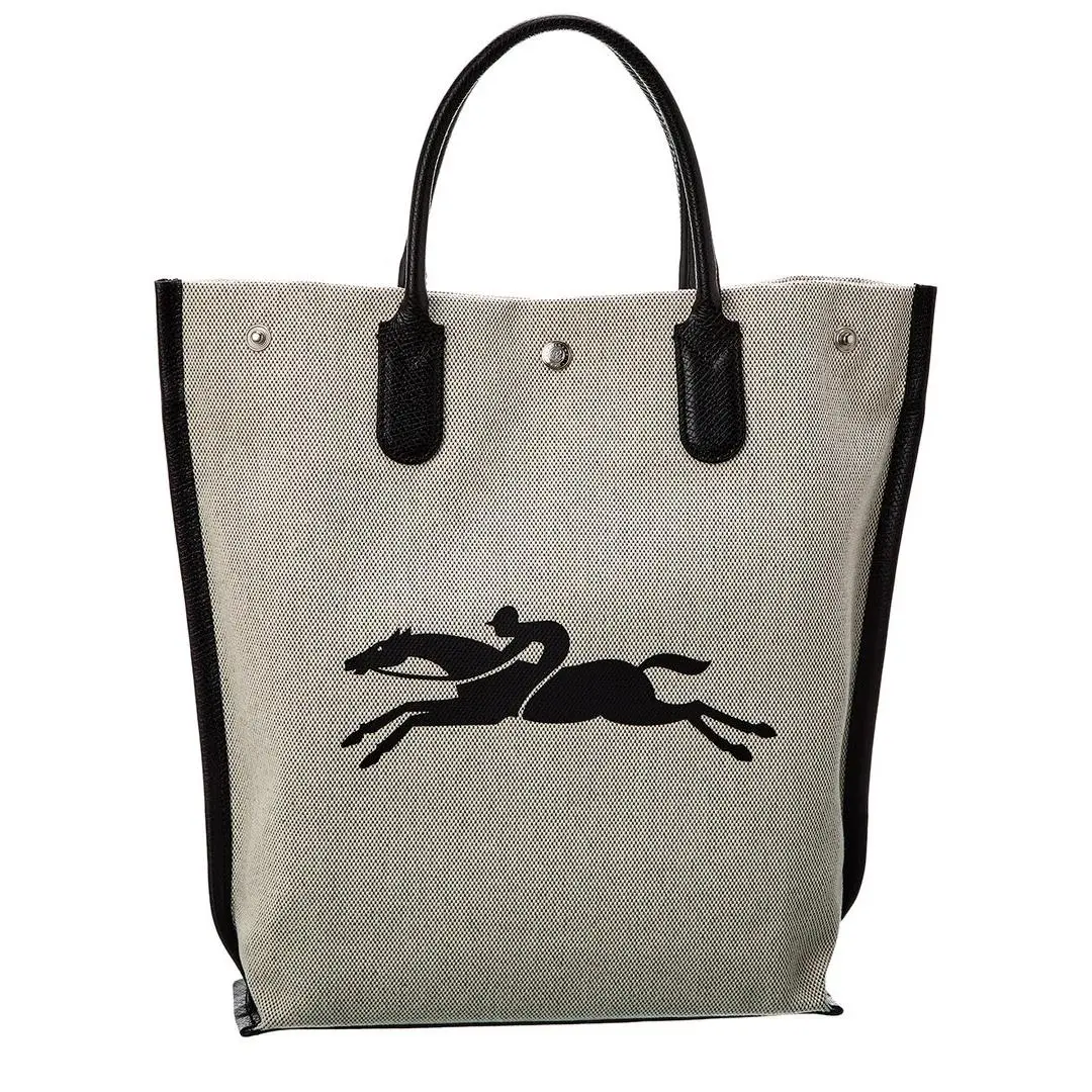Essential Toile Canvas Leather Tote Women`s White by Longchamp