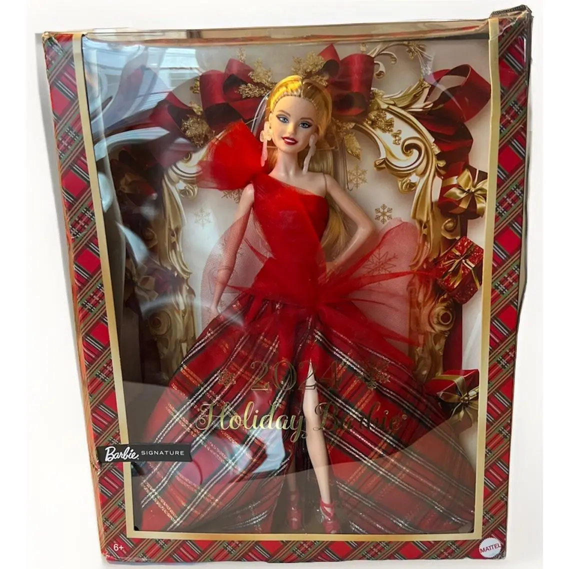 Barbie Signature Doll 2024 Holiday Blonde Fashion Doll Gown Plaid Skirt