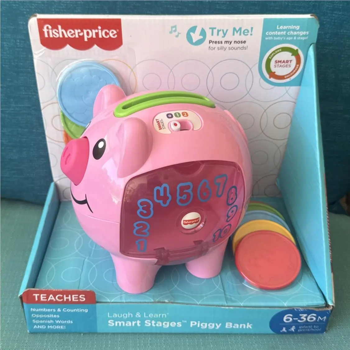 Fisher-price Laugh Learn Smart Stages Bilingual Piggy Bank Pink Pig Toy