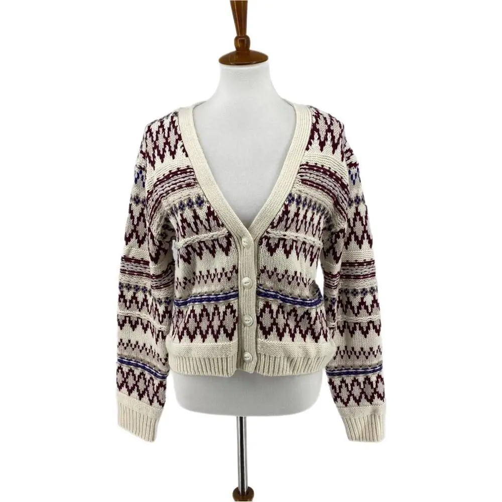 Women`s Cream Rag Bone Willow Fair Isle Wool Cardigan Sweater by Rag & Bone