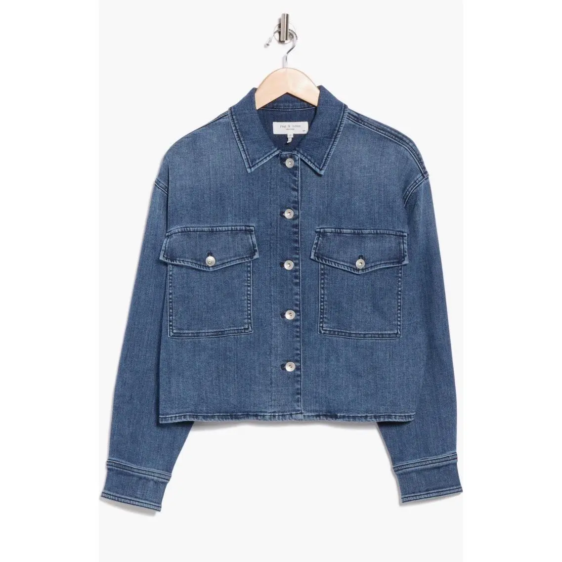 Rag Bone L Large Jayde Shirt Jacket Denim Jean Cotton Blend Crop Bomber