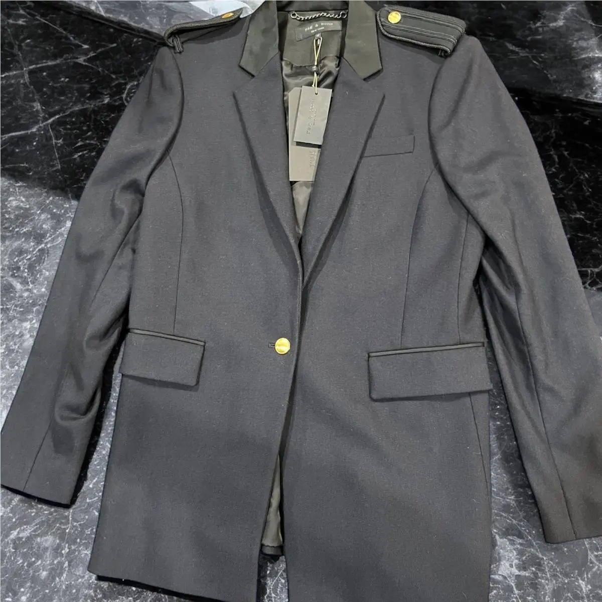 Rag Bone Salute Ashton Blazer Black Size 12 W2654037Z Wool Poly DS56 by Rag & Bone